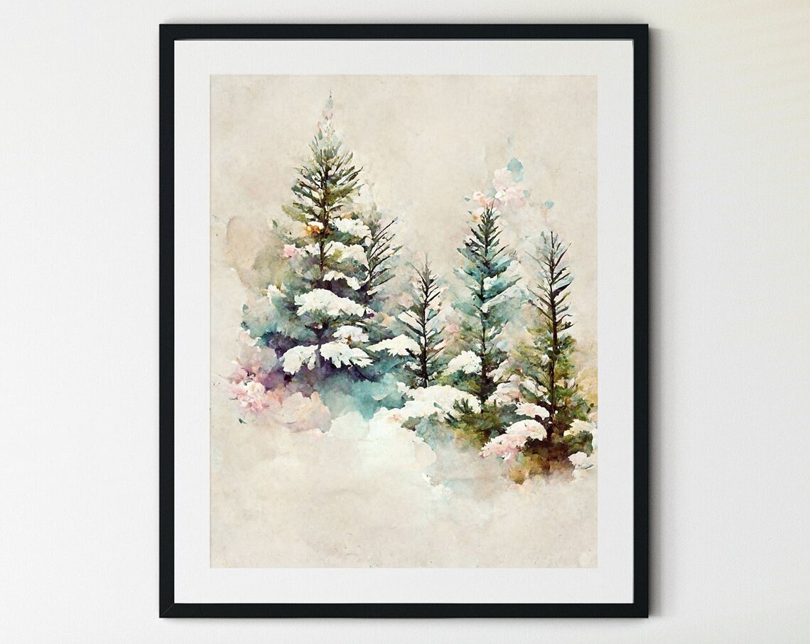 Pine Tree Print, Winter Landscape Art Print