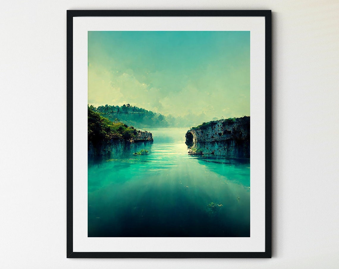 Greece Turquoise River Cliffs Watercolor Nature Travel Poster