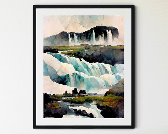 Godafoss Print Icelandic Waterfall Iceland Waterfall Scandinavian Wall Art Scandinavian Print Scandinavian Art Iceland Skogafoss