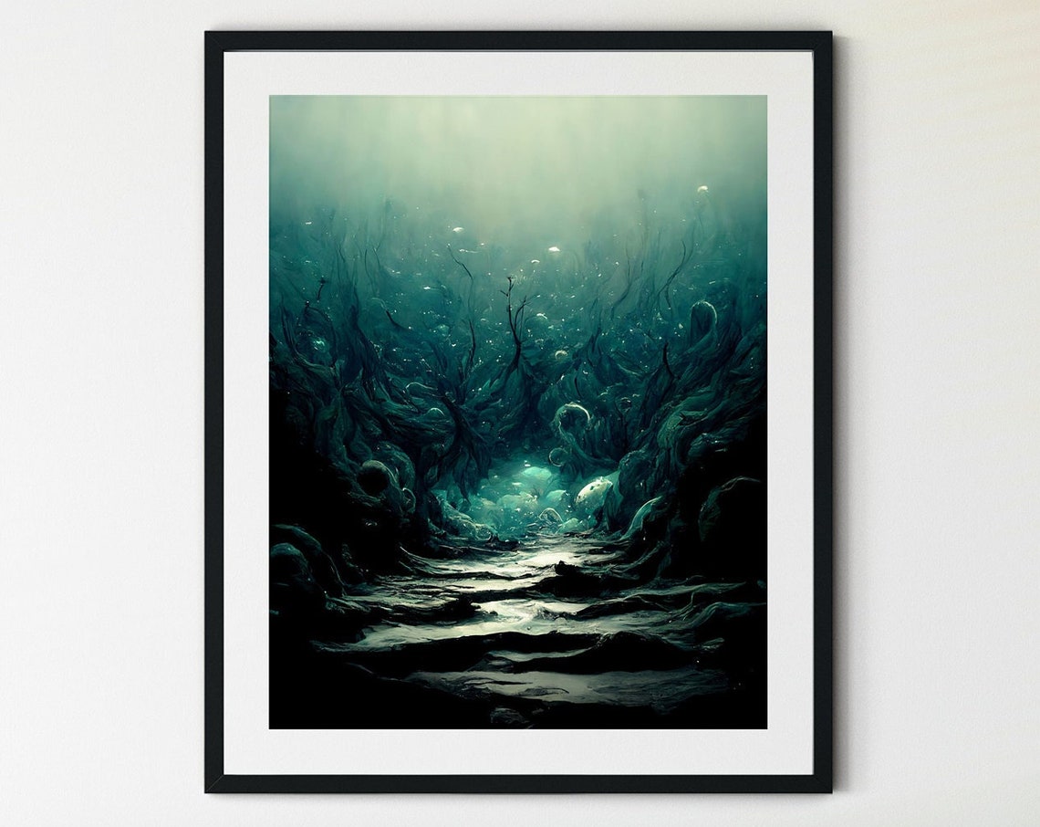 Deep Ocean Underwater Light Rays Dark Moody Seascape Scenic Poster