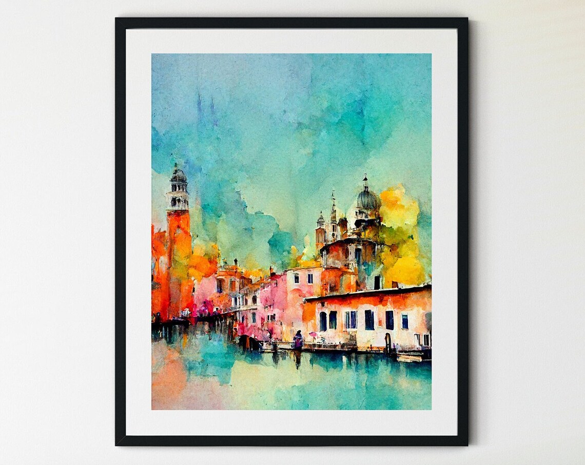 Venice Grand Canal Waterfront Colorful Scenic Watercolor Poster
