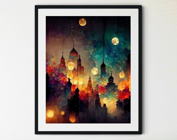Night Sky Full Moon Moon Phase Wall Art Print