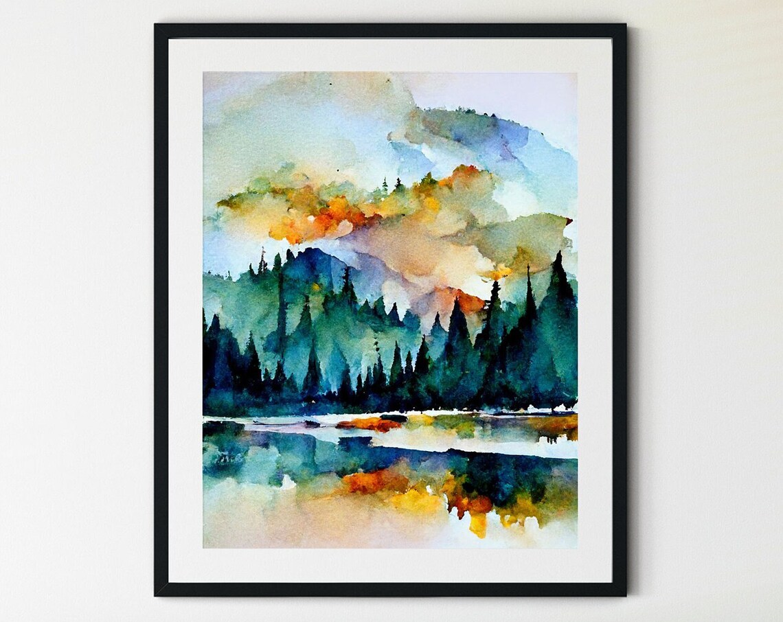 Winter Forest Landscape Watercolor Art Print