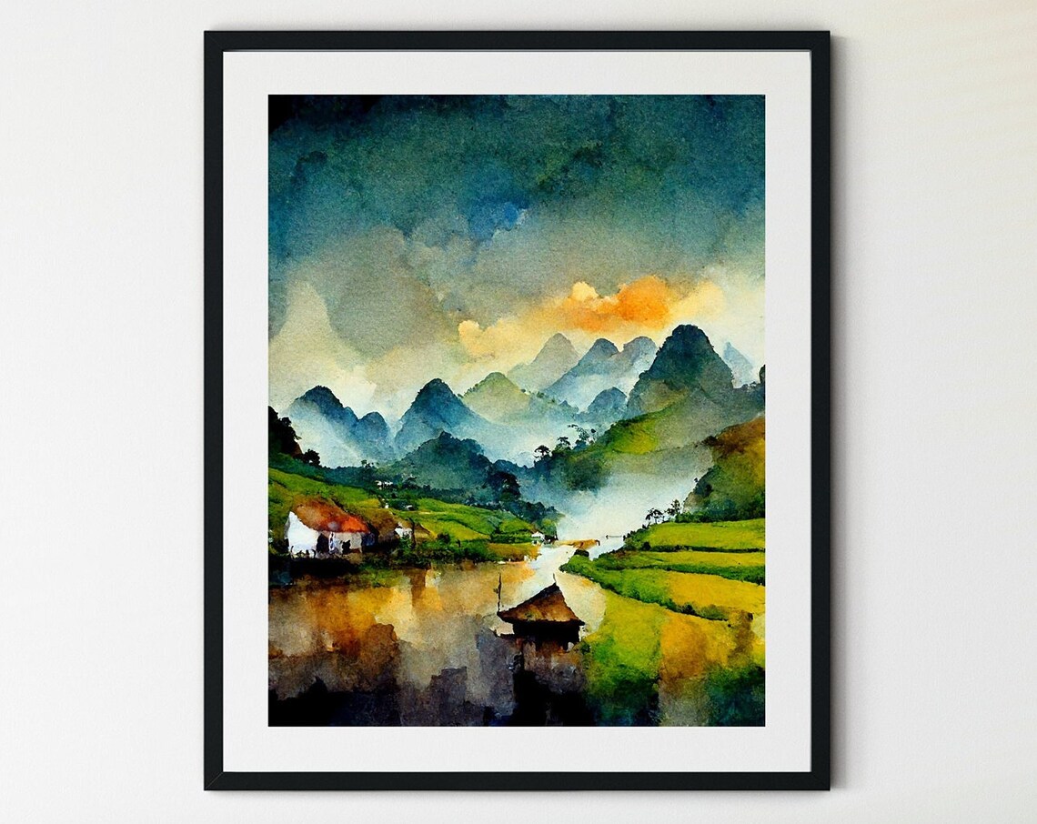 Vietnam Watercolor Travel Poster Print, Asia Decor
