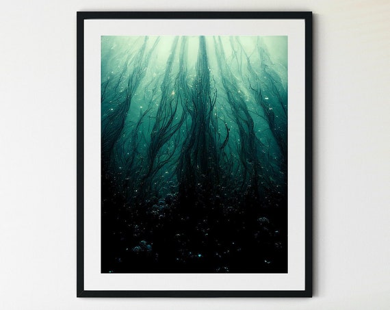 Dark Ocean Wave Art Print, Coastal Surf Decor
