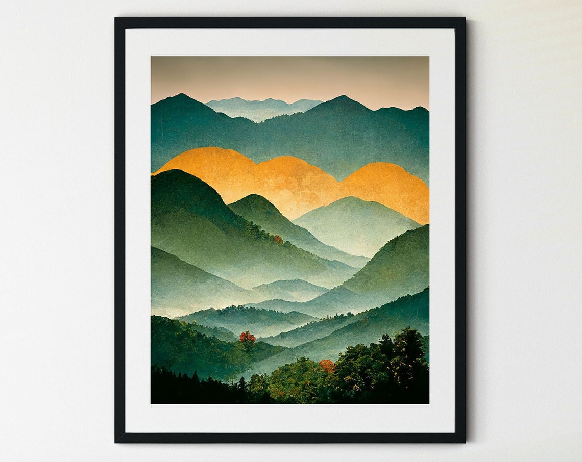 Great Smoky Mountains National Park Print Great Smoky Mountains National Park Poster Mountains Painting Smoky Mountain Art Misty Woods