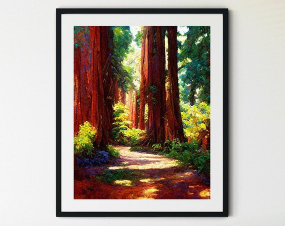 Redwood Tree Wall Art Redwood National Park Travel Poster Vintage Travel Print Poster Eureka California Redwood Forest Print State Park