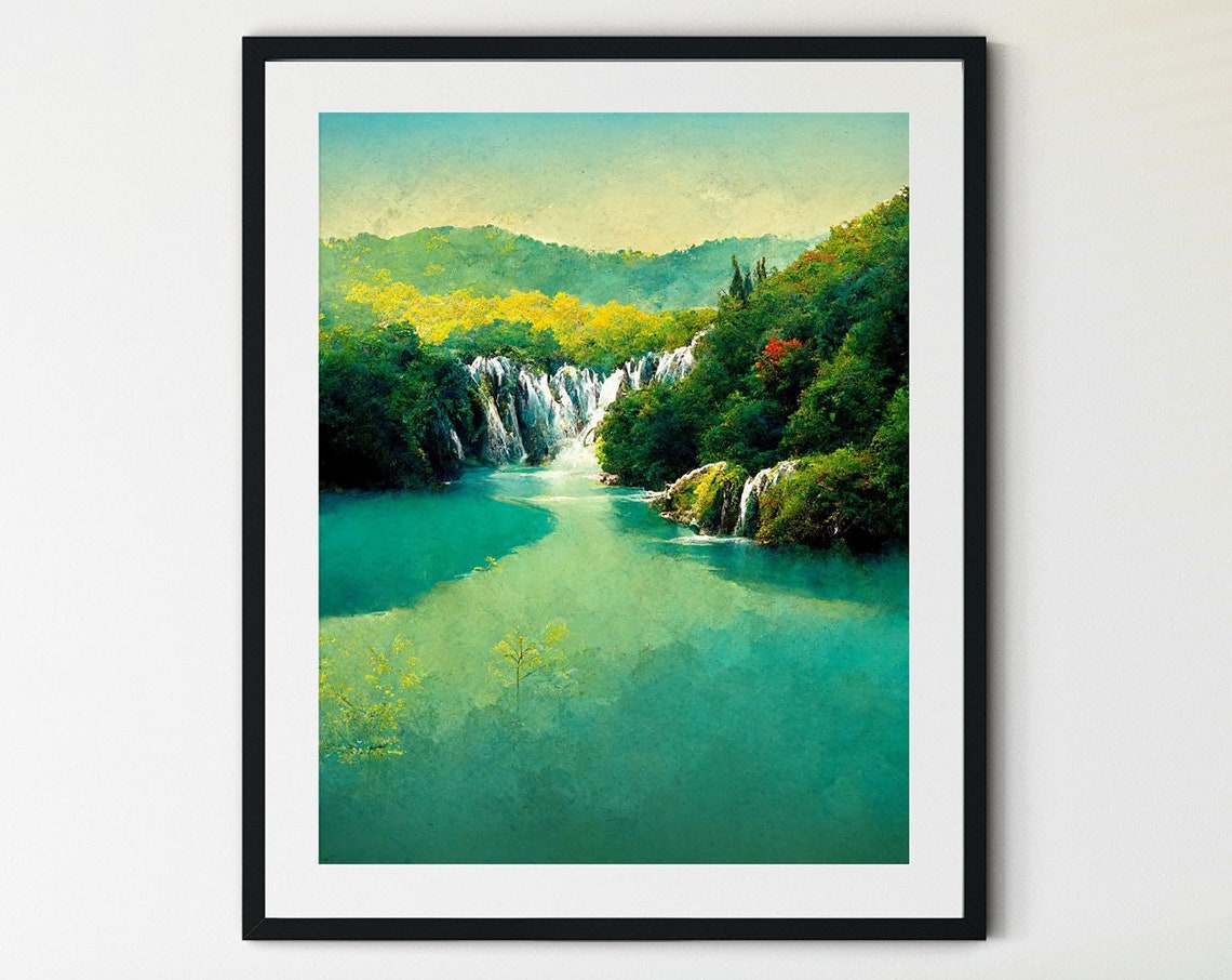 Croatia Wall Art Neutral Lake Picture Lake Landscape Scenic Lake Painting Lake Artwork Lake Poster Croatian Art Croatia Print