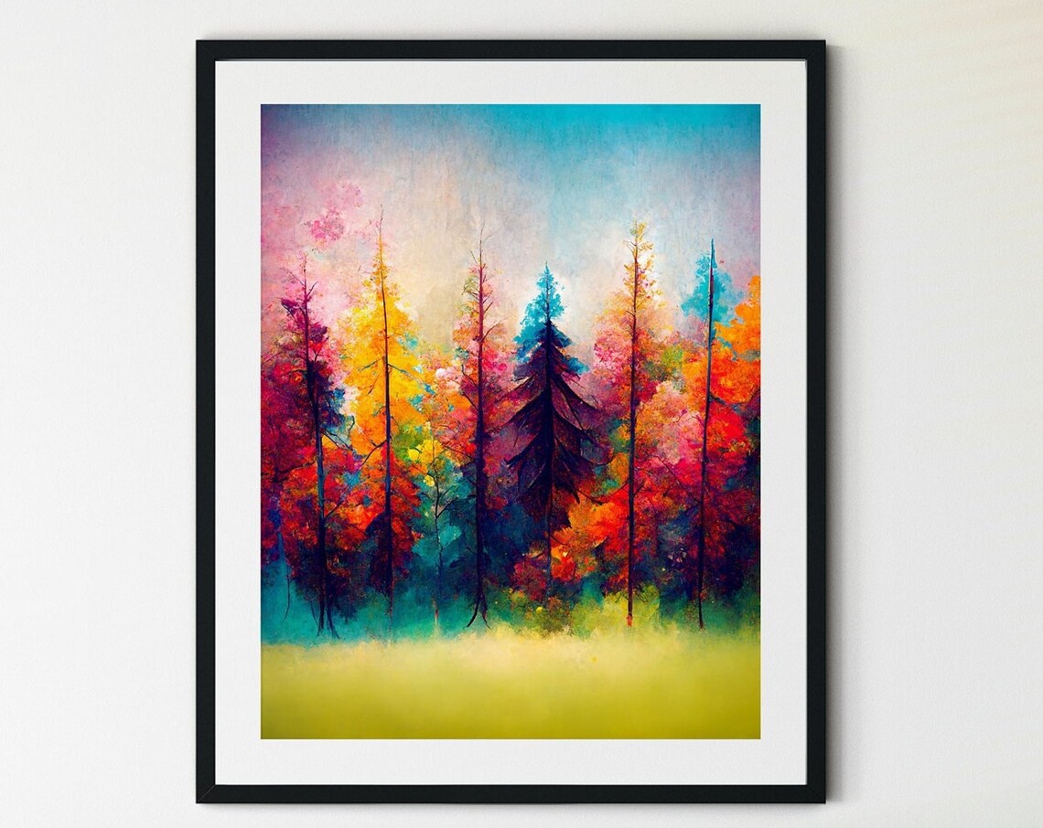 Spring Landscape Forest Art Print, Pine Tree Scene