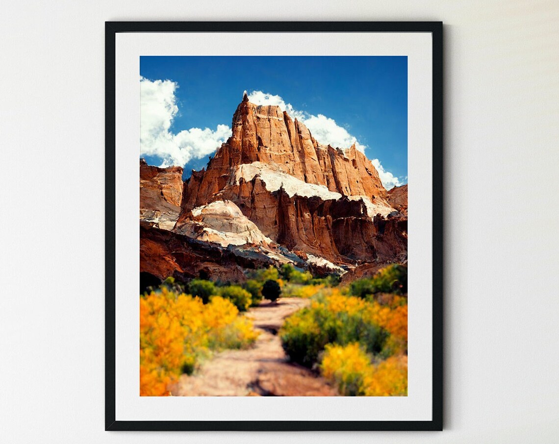 Capitol Reef Red Rock Spire Desert Trail Blue Sky Utah Landscape Print