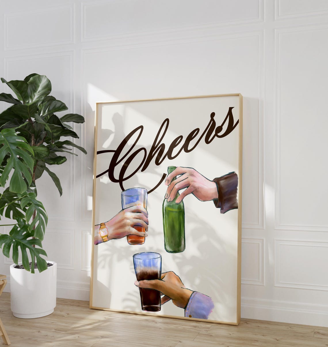 Cheers Script Bar Toast Hands Painting Beer Bottle Kitchen Art Poster - Image 2