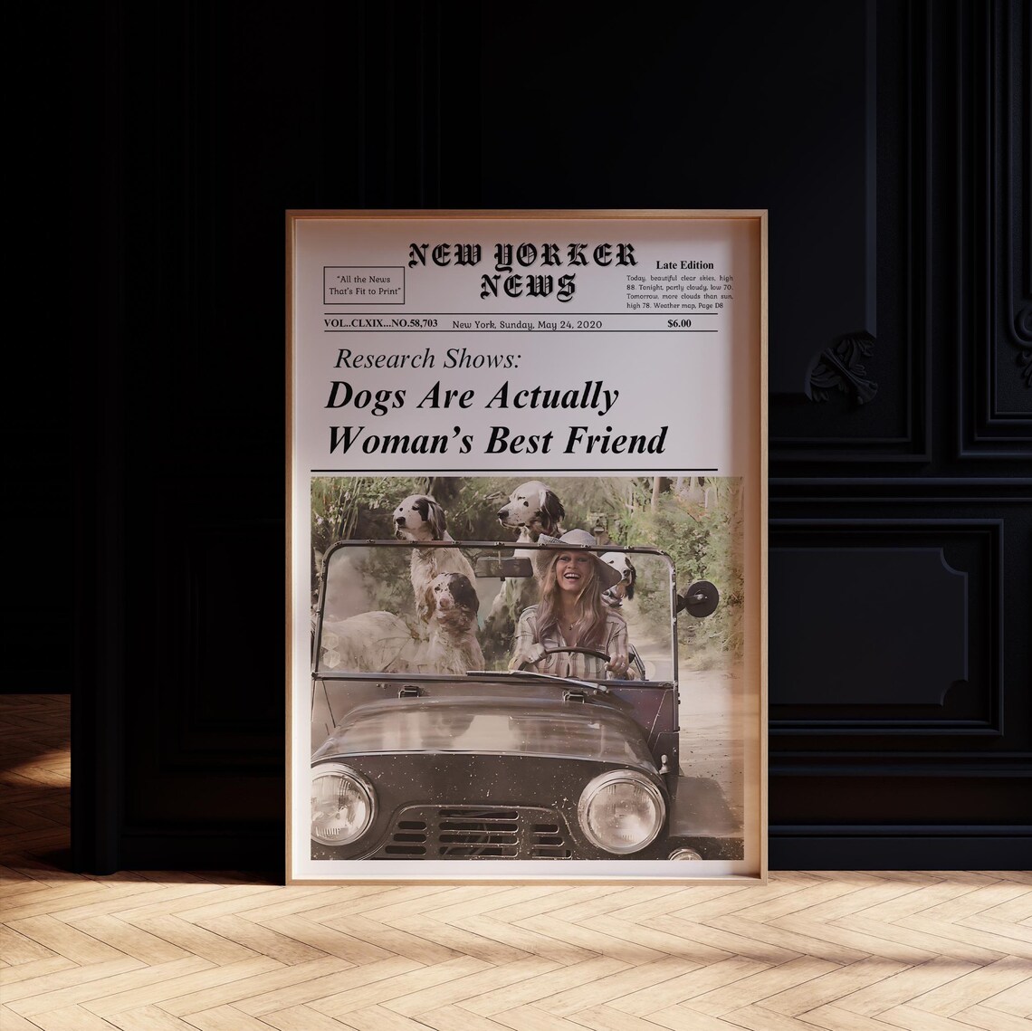 Dogs Are Woman's Best Friend Vintage Jeep Dog Mom Wall Poster - Image 3