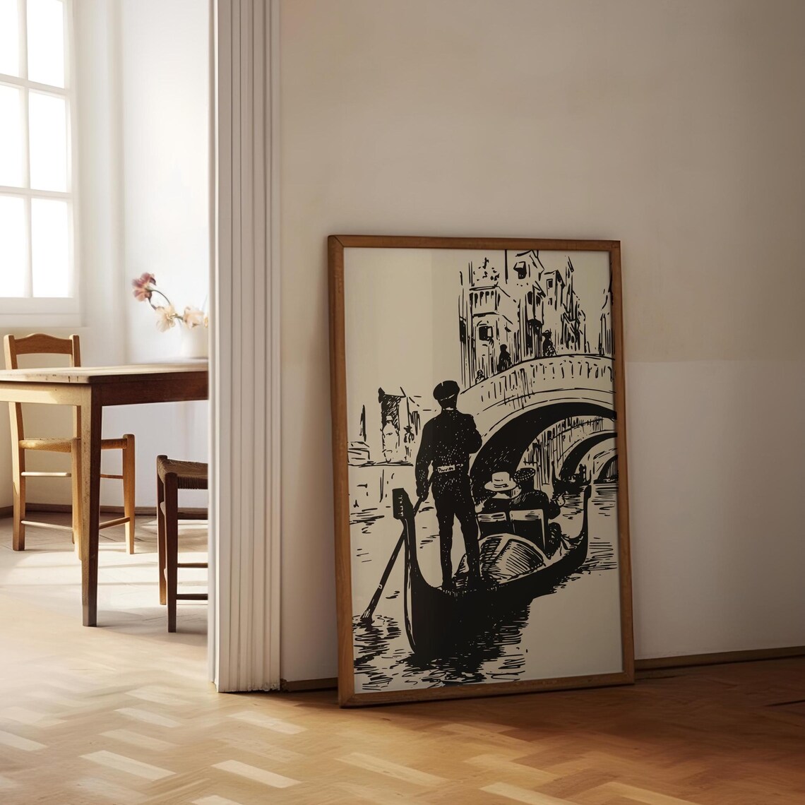 Venetian Gondola Canal Black White Sketch Italy Travel Poster - Image 3