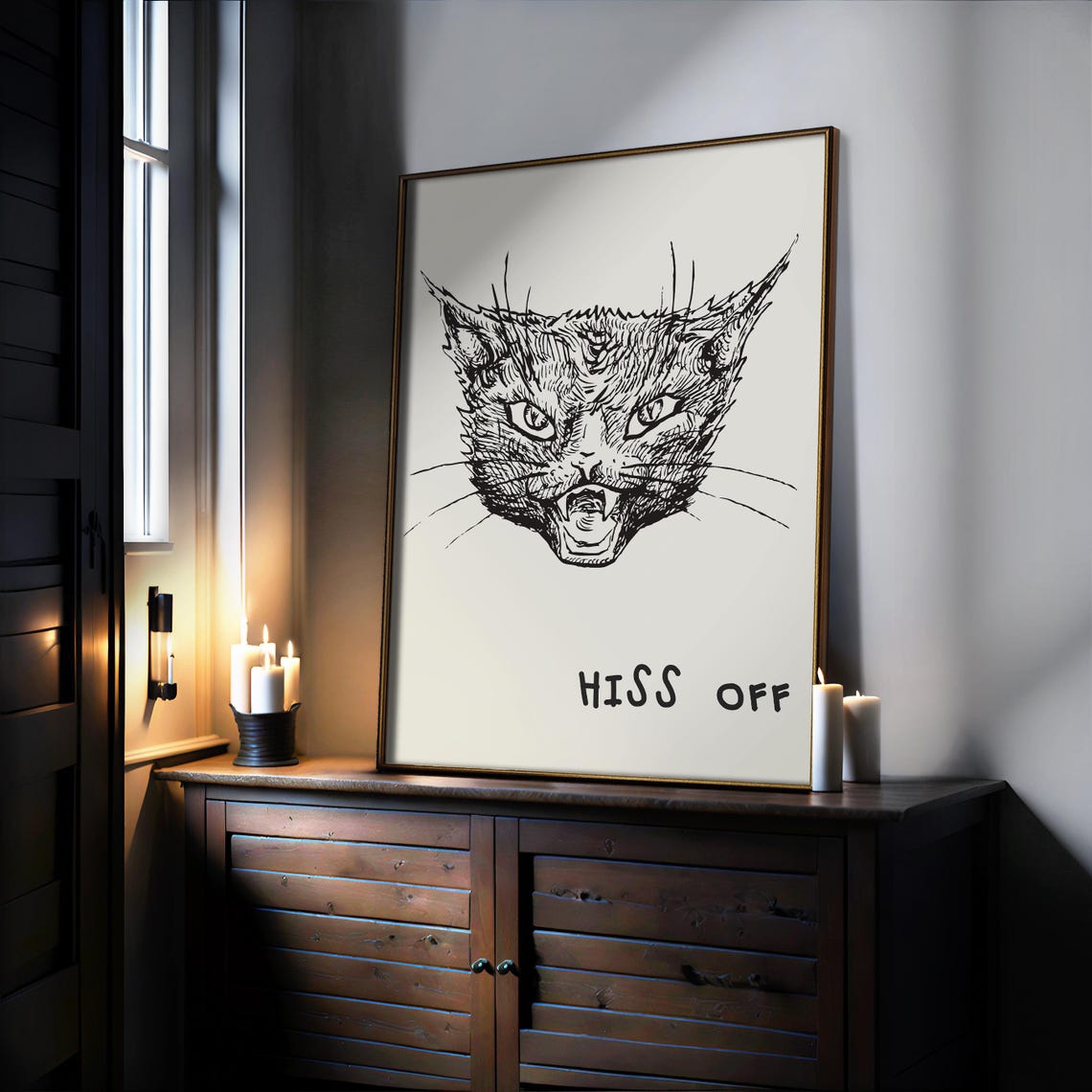 Hiss Off Hissing Black Cat Sketch Funny Halloween Wall Poster - Image 3