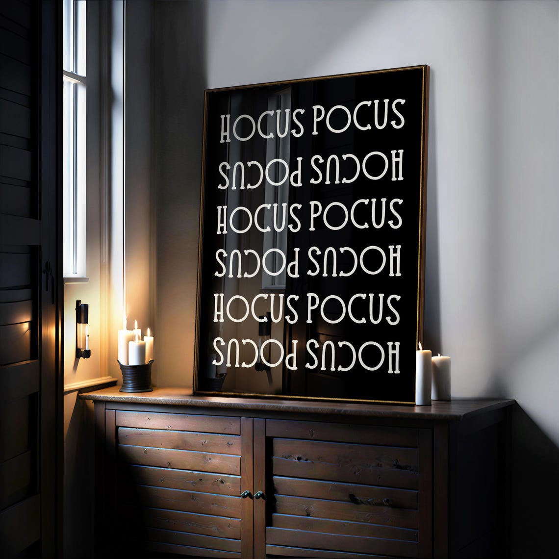 Hocus Pocus Black White Witchy Halloween Typography Wall Poster - Image 2
