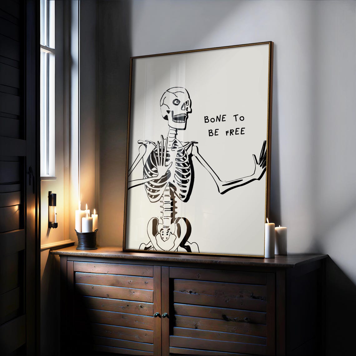 Bone To Be Free Dancing Skeleton Funny Halloween Wall Poster - Image 3