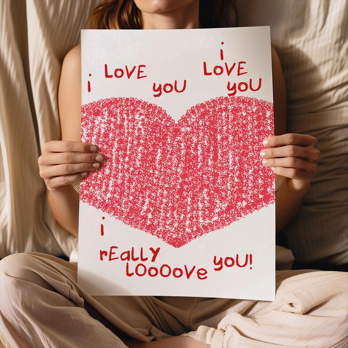 I Love You I Really Looove You Red Heart Love Quote Wall Art - Image 2