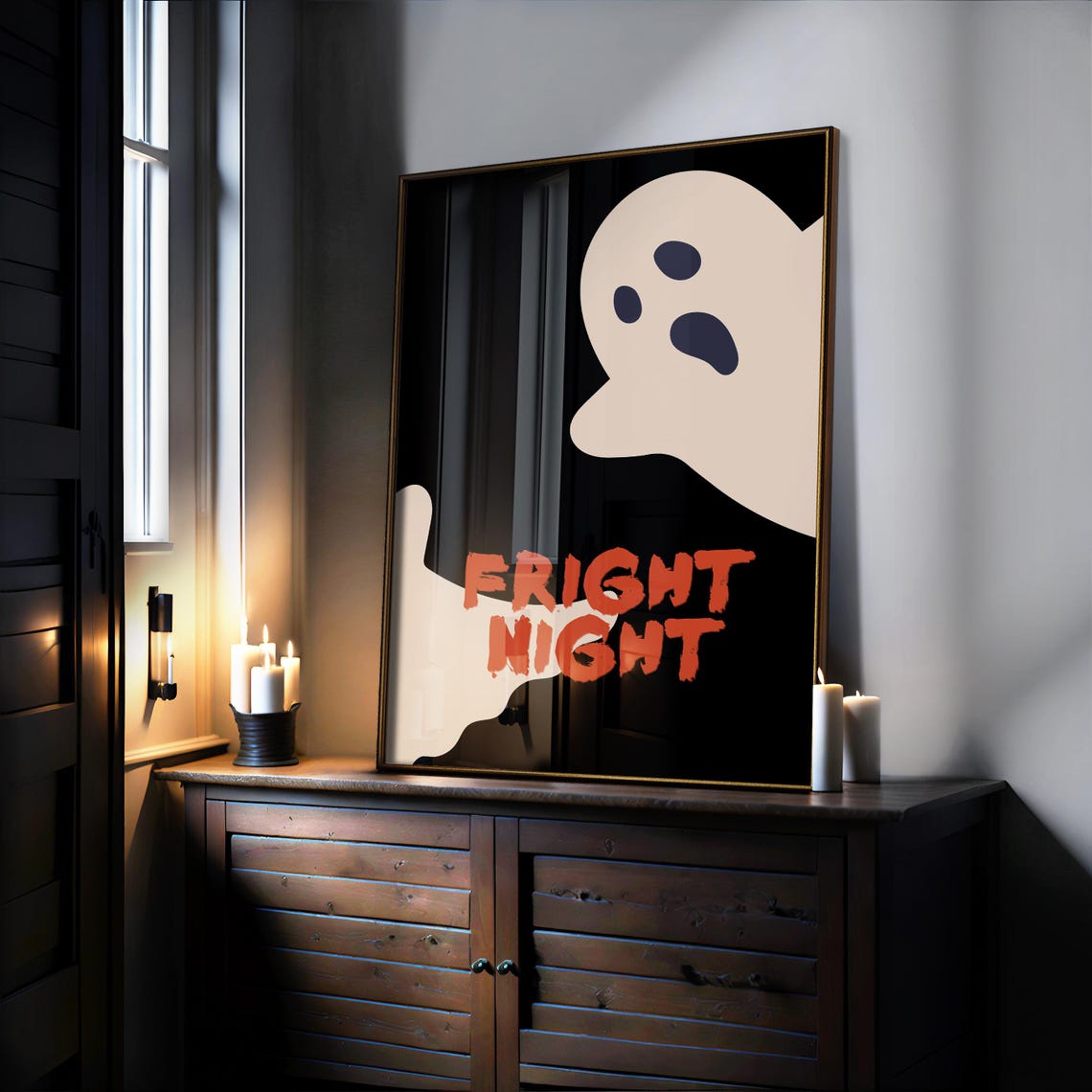 Fright Night Funny Ghost Minimalist Black Halloween Wall Poster - Image 2