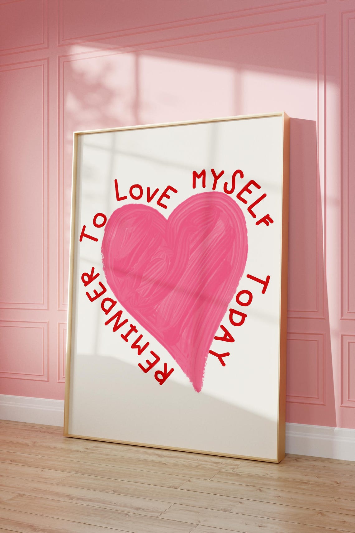 Love Myself Today Self Love Pink Heart Affirmation Wall Poster - Image 2
