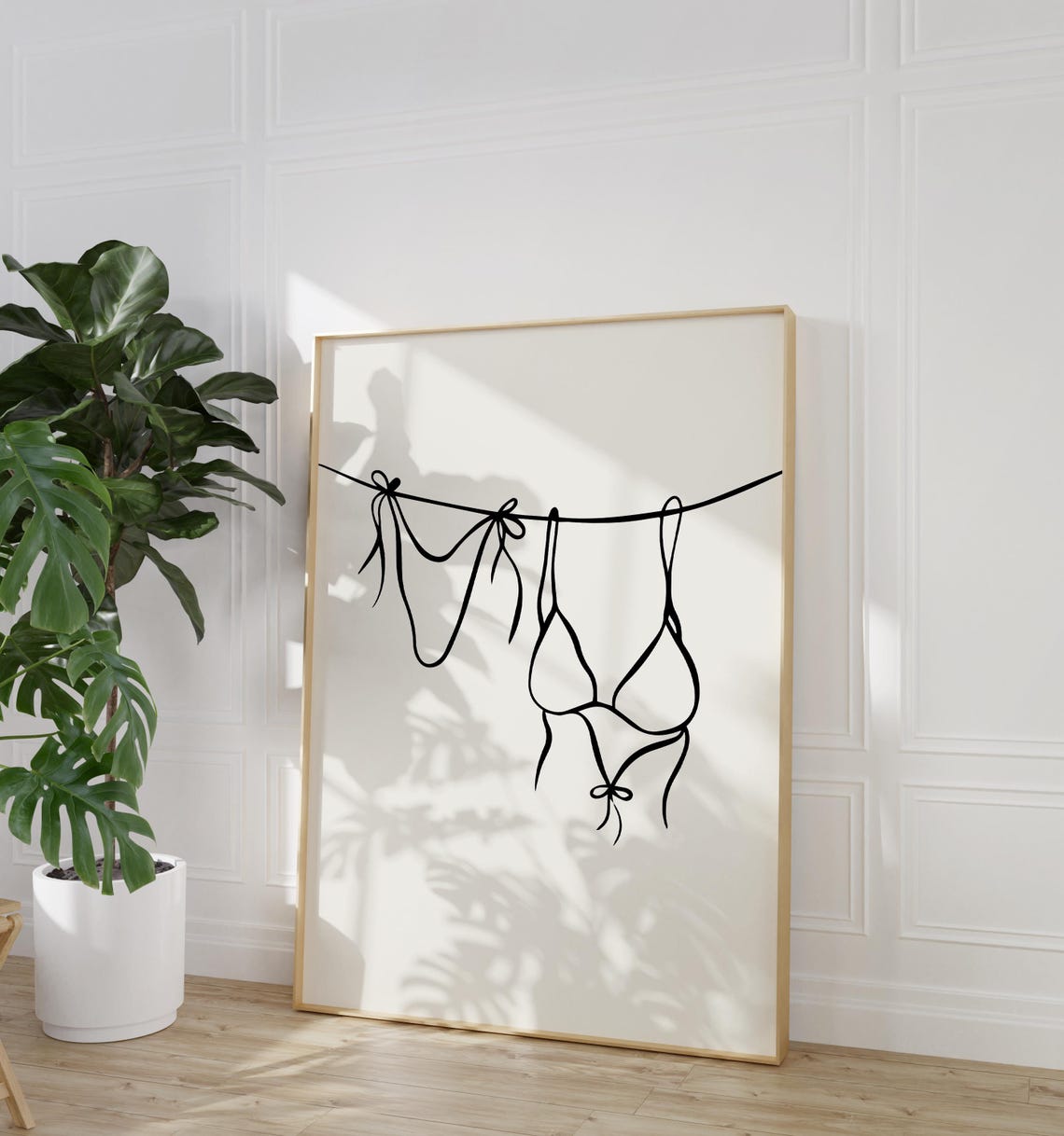 Bikini Clothesline Line Art Print Minimalist Black Swimwear Wall Art - Image 2