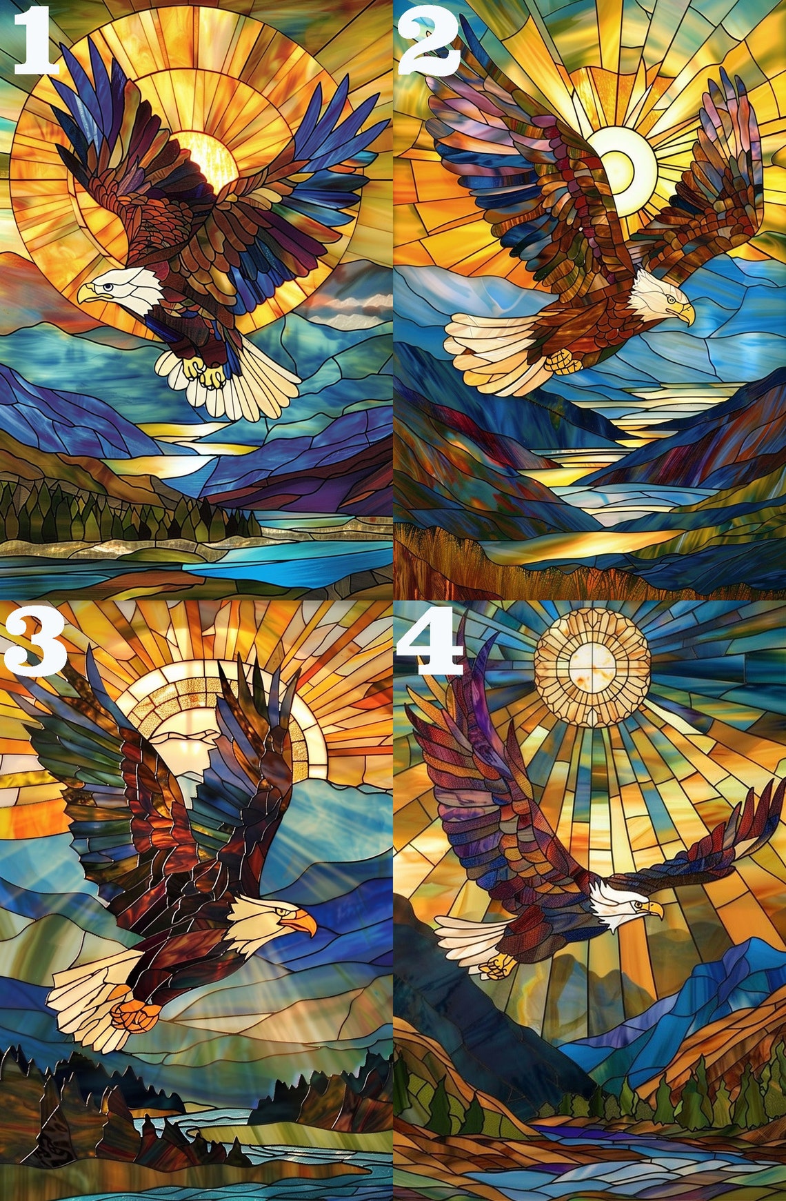 Stained Glass Bald Eagle Soaring Under a Harvest Moon Poster - Image 4
