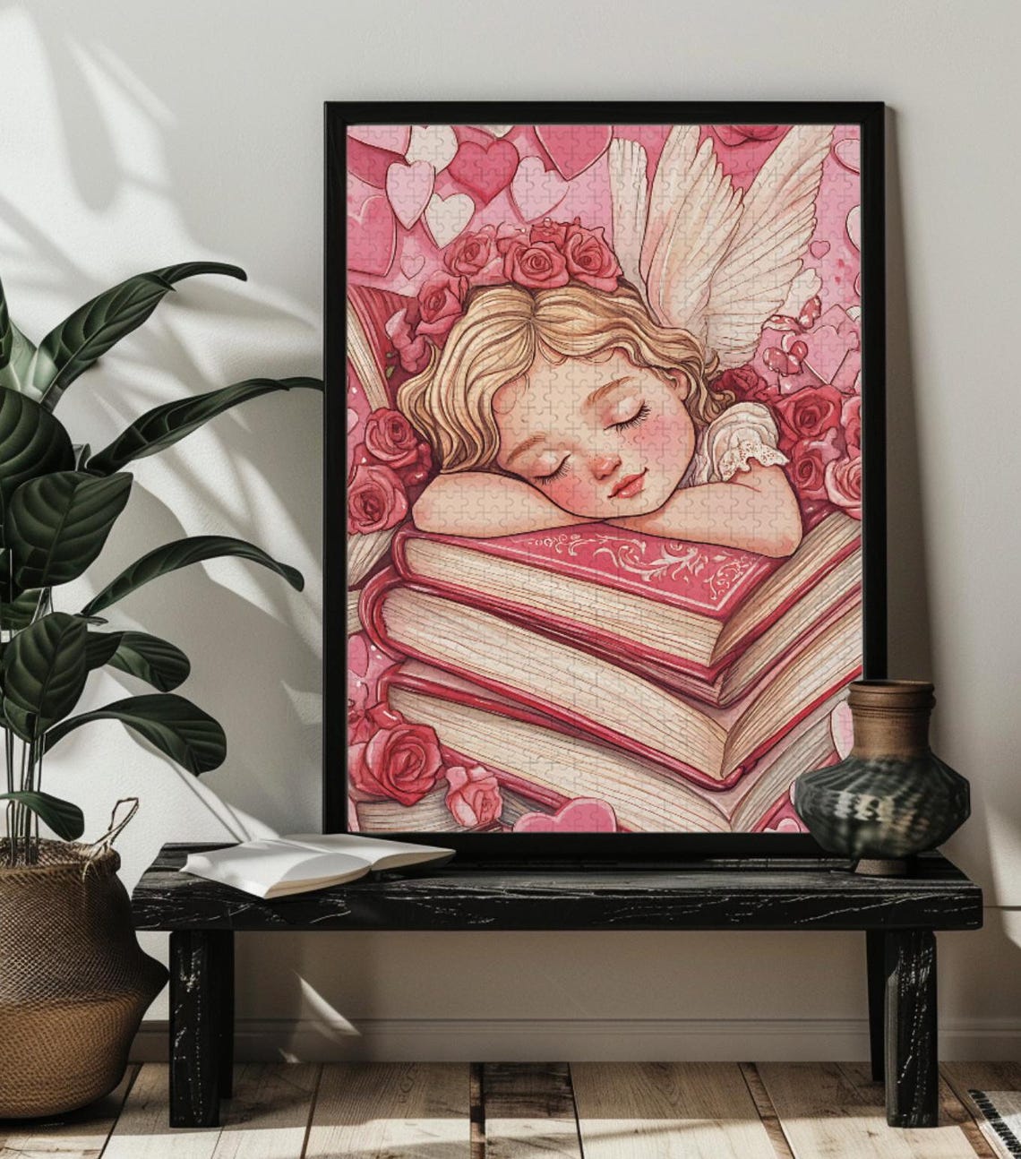 Sleeping Cupid Napping on Pink Roses for Valentine Hearts Poster - Image 4