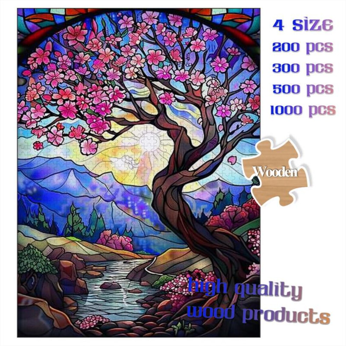 Stained Glass Cherry Blossom Puzzle Art Poster - Image 2