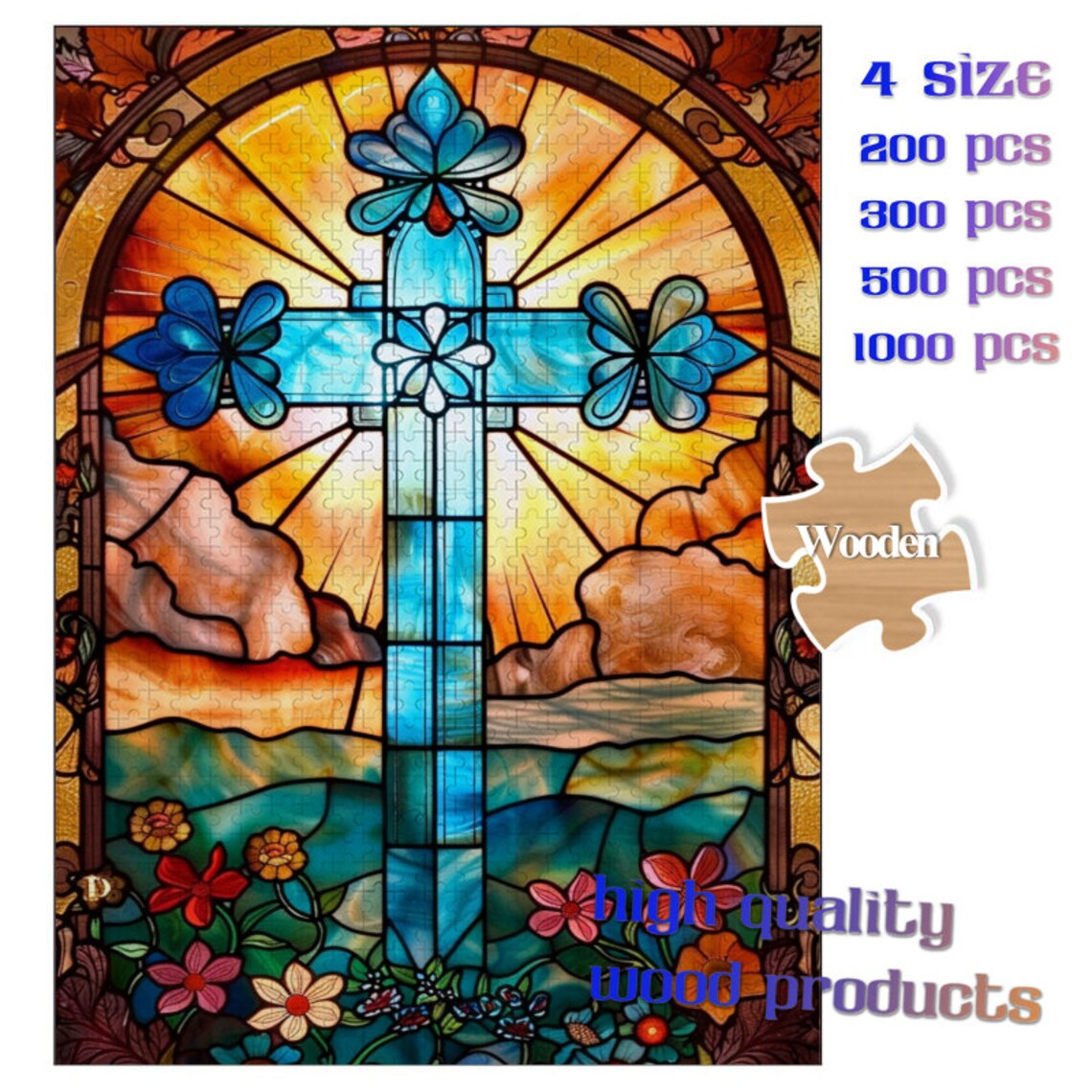 Stained Glass Cross Religious Puzzle Art Gift - Image 3