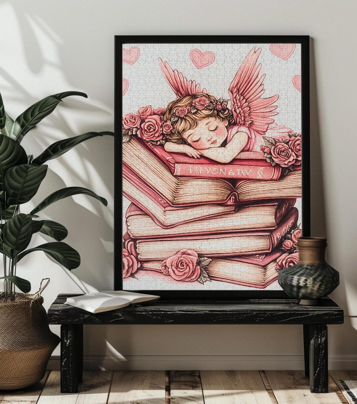 Sleeping Cupid Napping on Pink Roses for Valentine Hearts Poster - Image 3