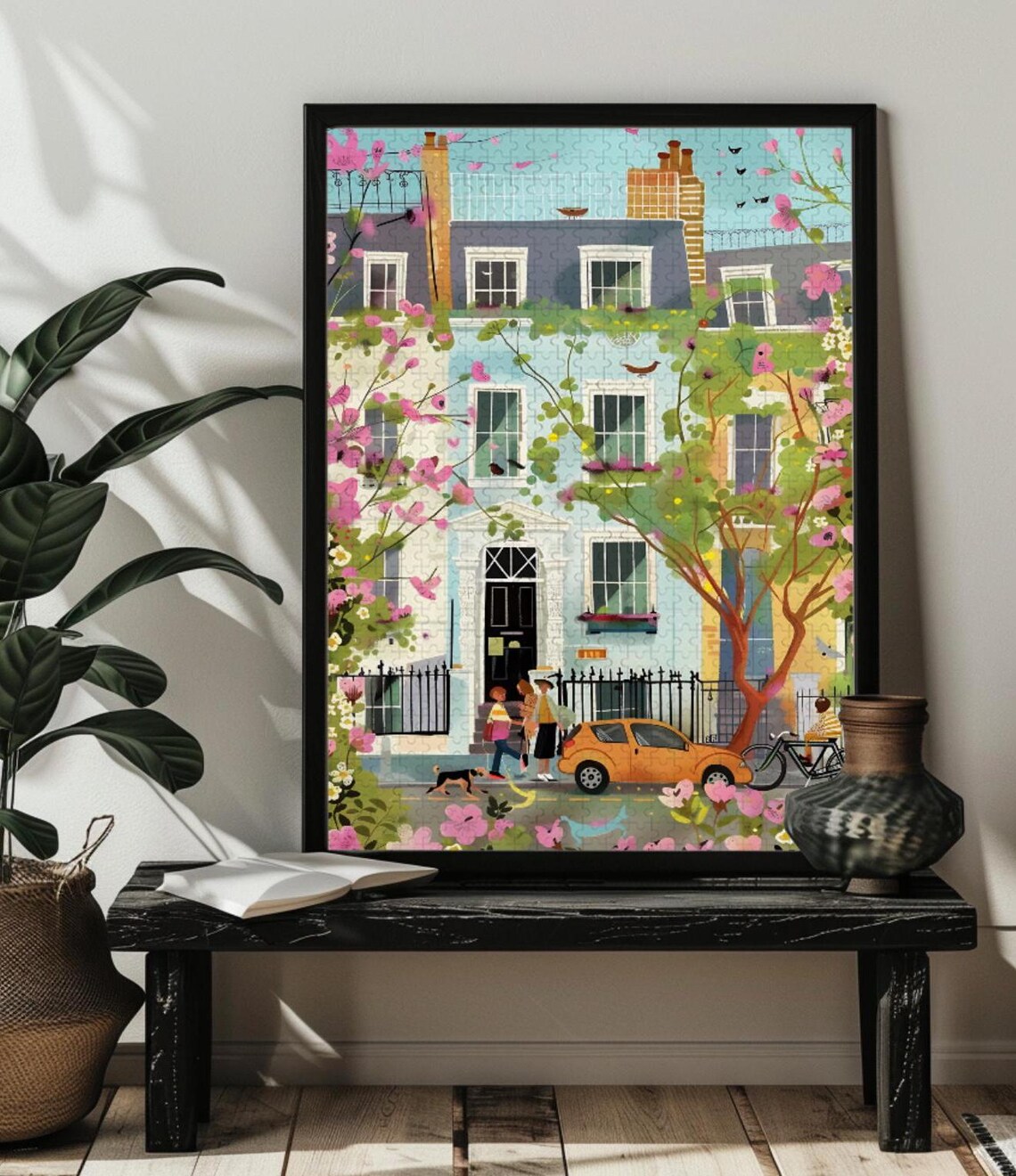 Spring Townhouse Street Jigsaw Puzzle Art Print