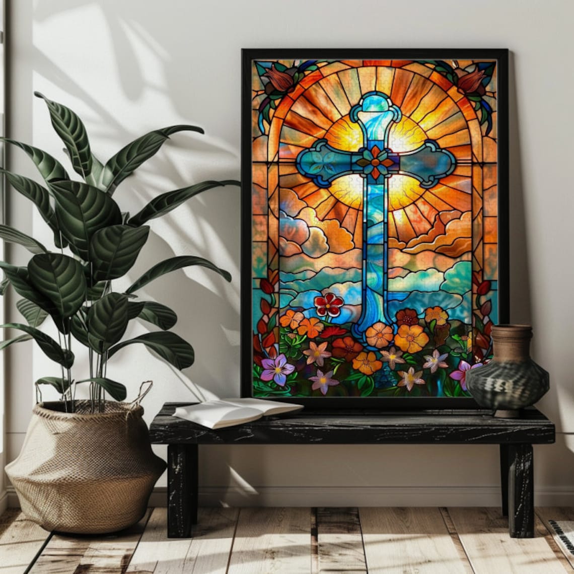 Stained Glass Cross Religious Puzzle Art Gift - Image 2