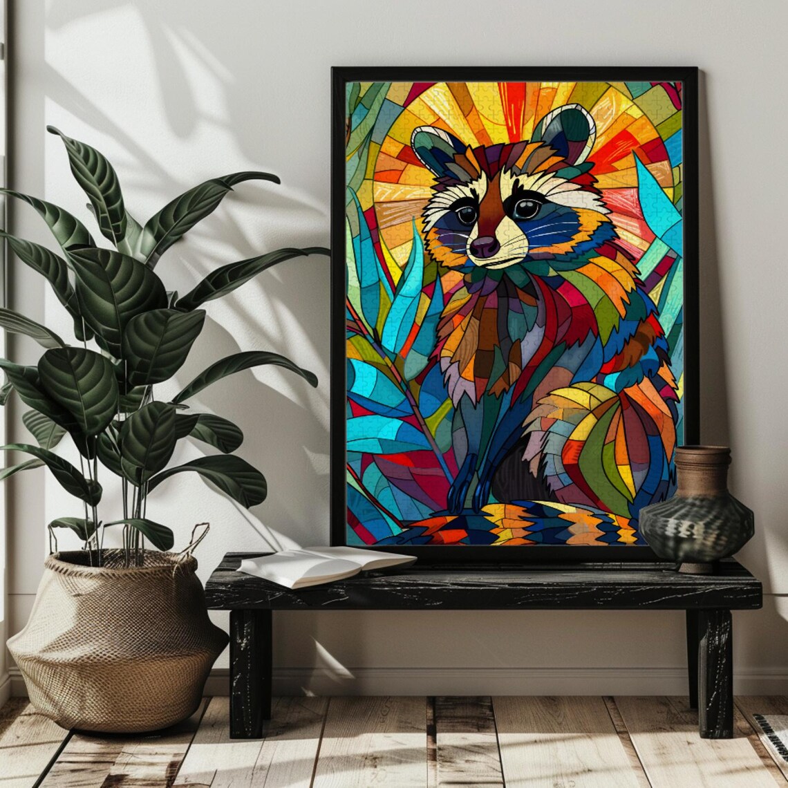 Stained Glass Raccoon Puzzle, Animal Lover Decor - Image 3