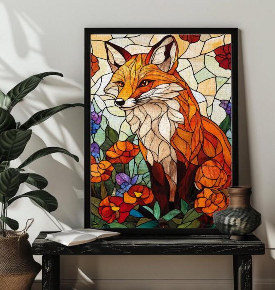 Stained Glass Fox Jigsaw Puzzle, Fox Wall Art Decor - Image 2