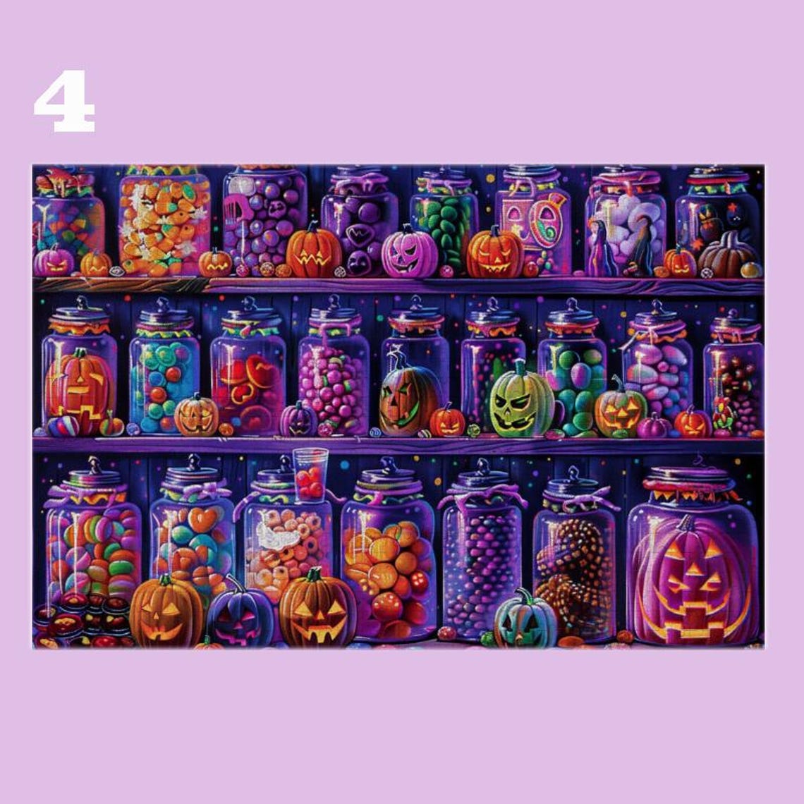 Spooky Halloween Candy Jar Shelves Jack O Lantern Sweets Art Poster - Image 3
