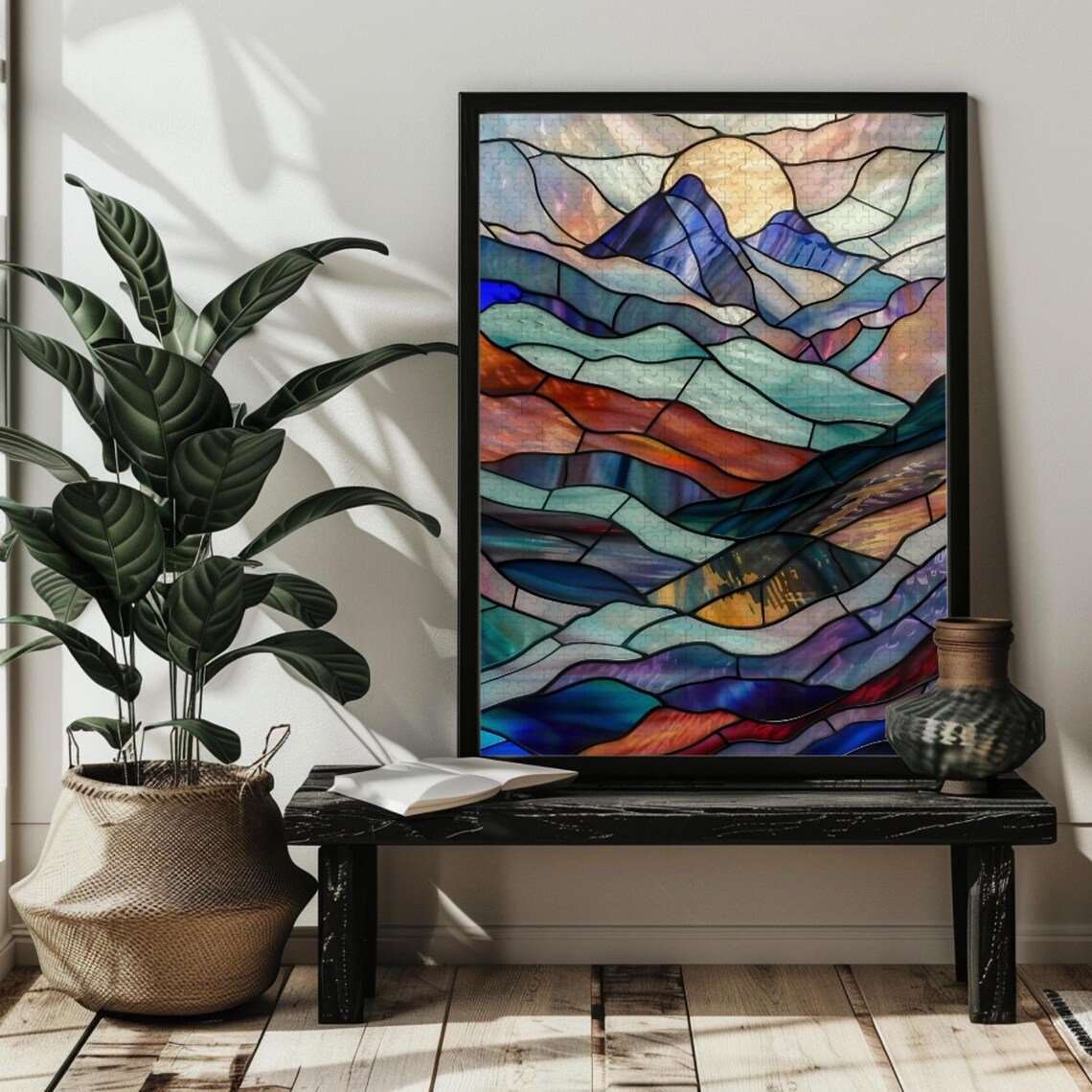 Stained Glass Mountain Range Art Print, Nature - Image 2
