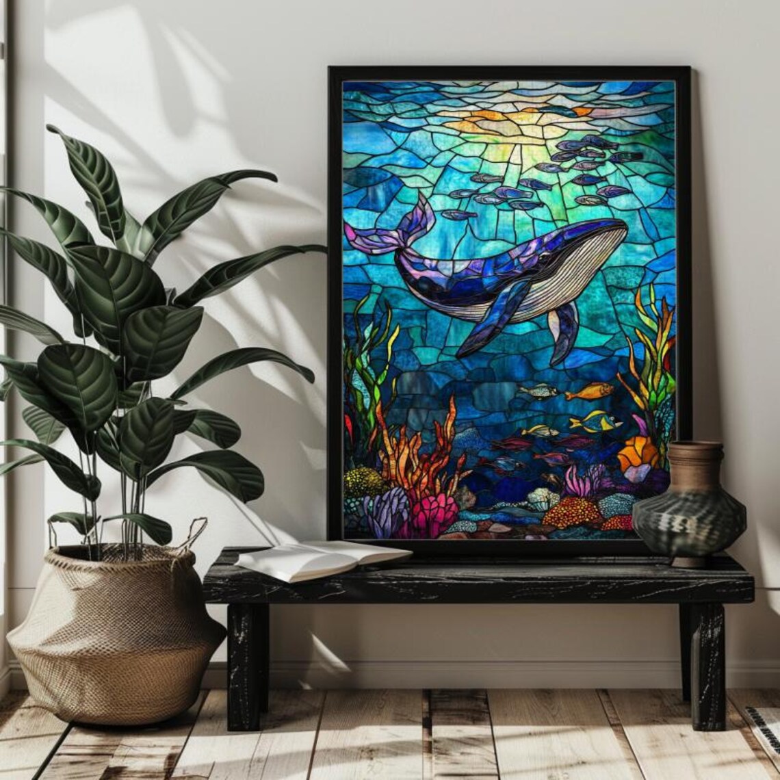 Stained Glass Whale Puzzle Art, Ocean Wall Decor - Image 3