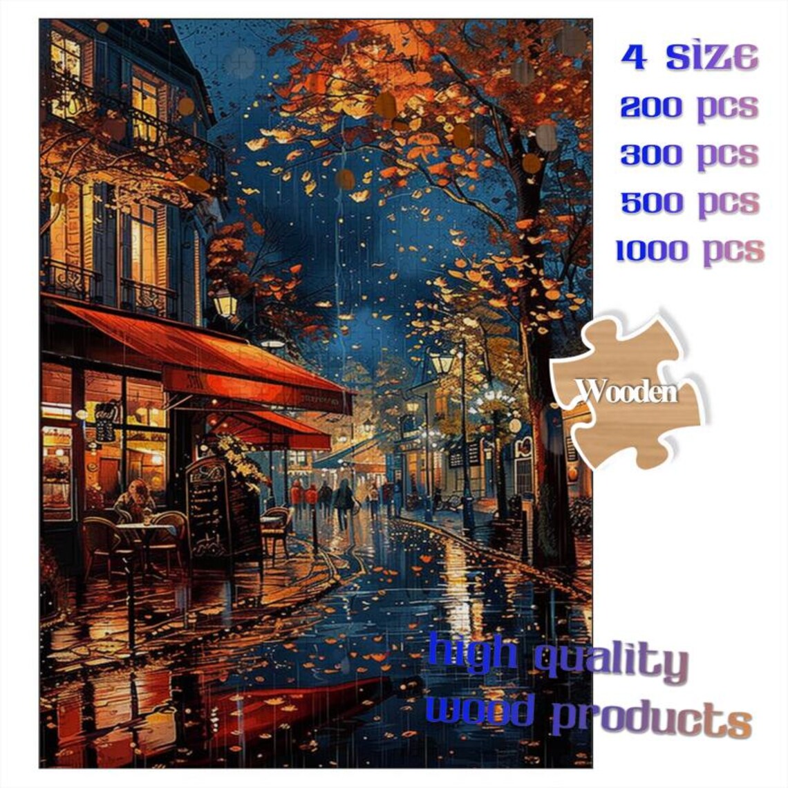 Rainy Autumn Paris Street Cafe Evening Oil Painting Scene Poster - Image 3