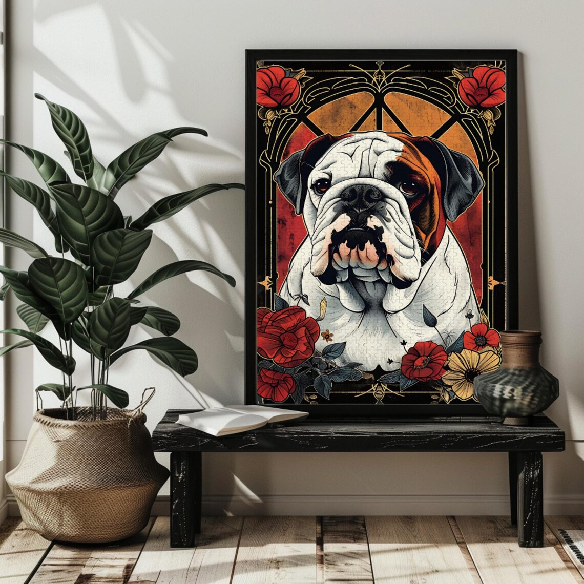 Stained Glass Bulldog Art Print, Dog Puzzle - Image 2