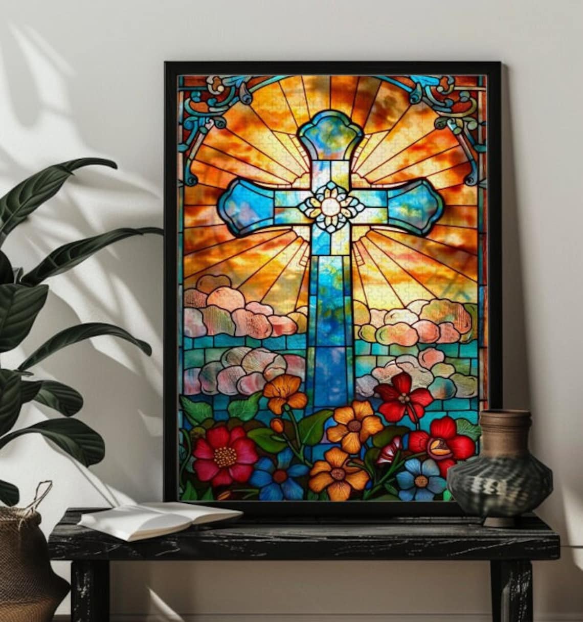 Stained Glass Cross Religious Puzzle Art Gift