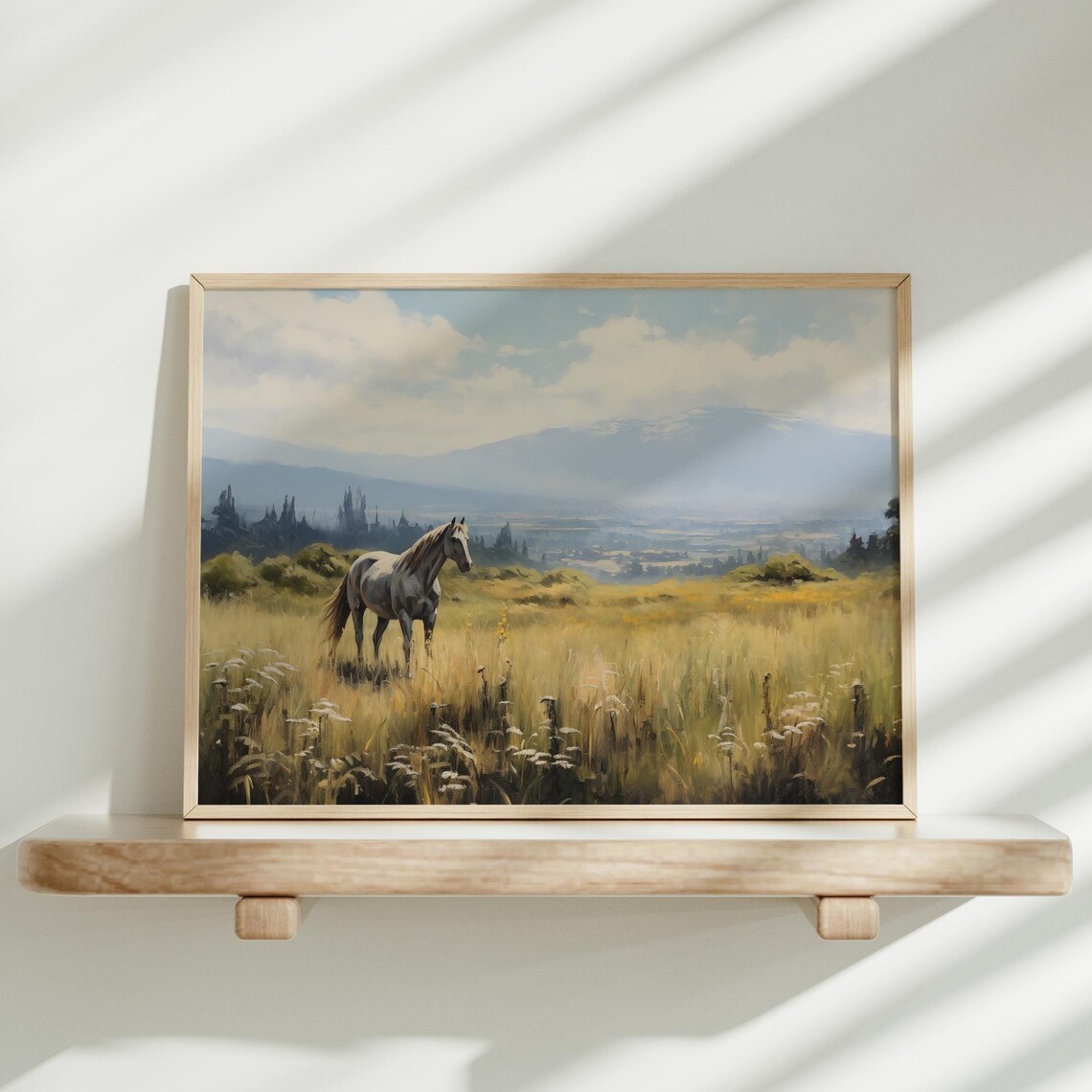 White Horse Standing In A Golden Meadow At Sunset Country Poster