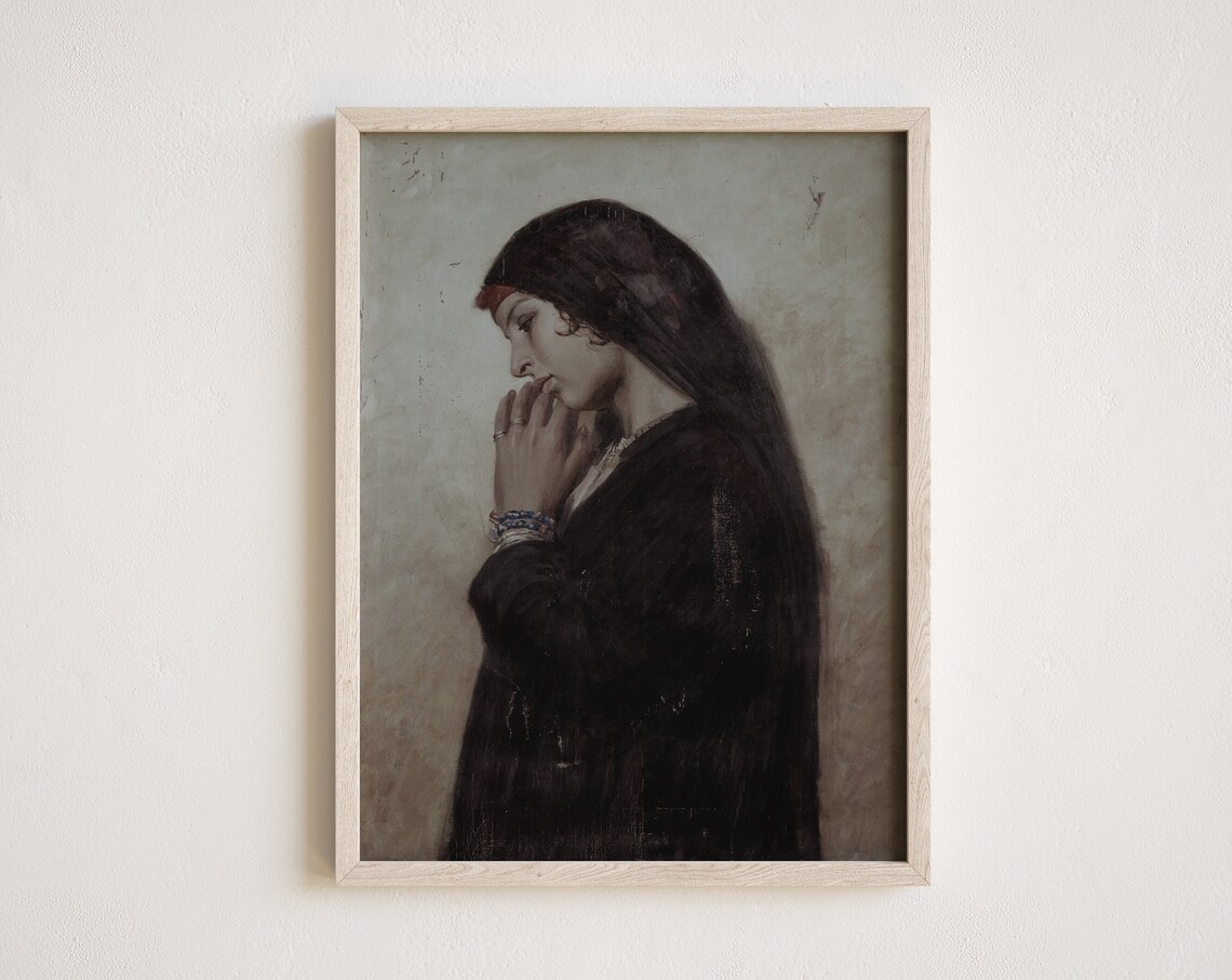 Dark Academia Victorian Mourning Woman Oil Painting Art Poster - Image 2