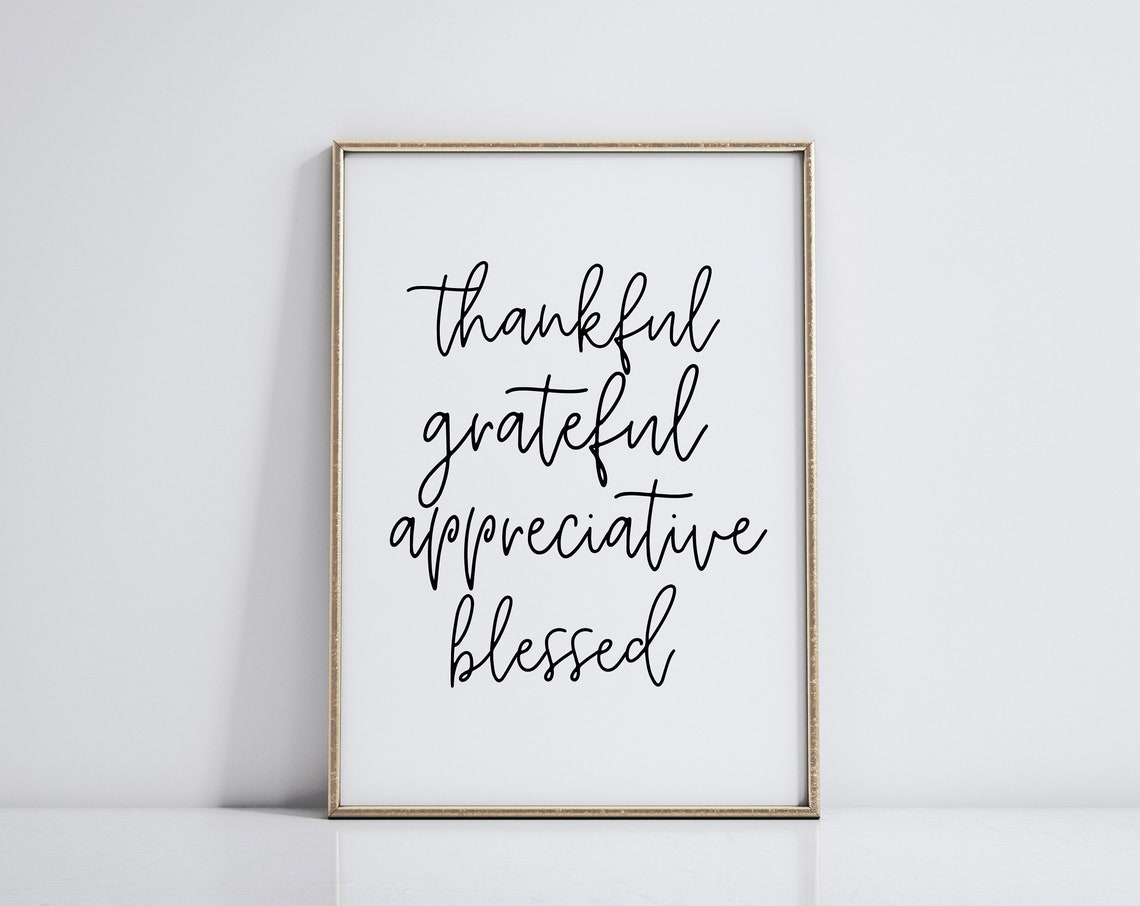 Thankful Grateful Blessed Script Thanksgiving Quote Wall Art - Image 2
