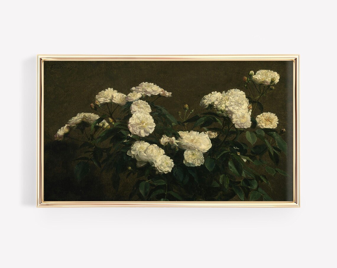 Vintage Moody Flowers Oil Painting Art Print - Image 2