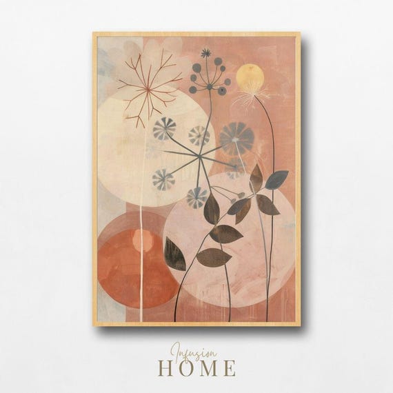 Nordic Botanical Print Pastel Peach Terracotta Floral Art