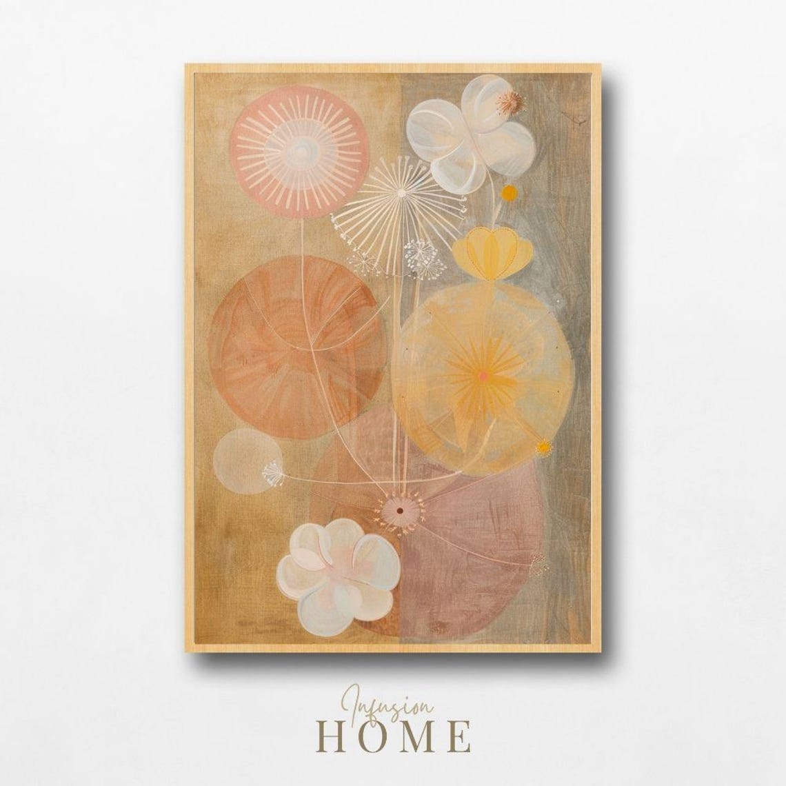 Golden Meadow Floral Print Beige Ochre Nordic Botanical Art