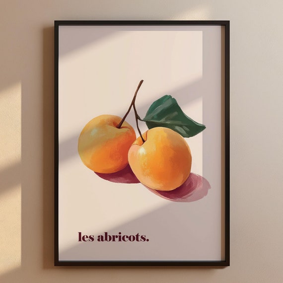 Fruity Kitchen Wall Art Apricot Watercolor Modern Fruit Decor Pastel Illustration Vintage Style Cozy