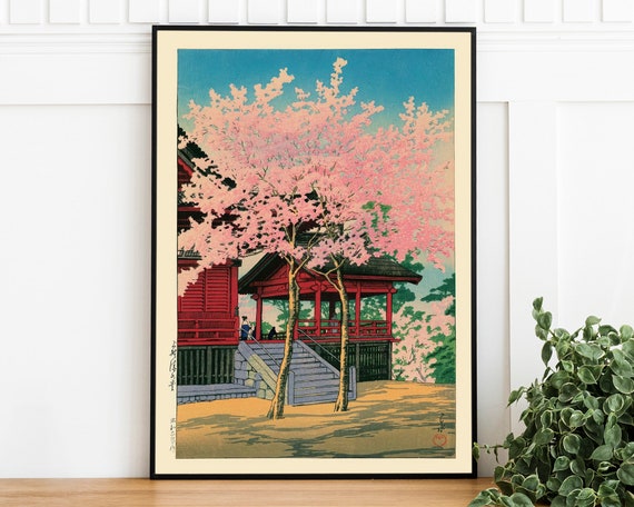 Vintage Kawase Hasui Cherry Blossom Japanese Poster Japanese Forest Wall Art Retro Art Japandi Decor