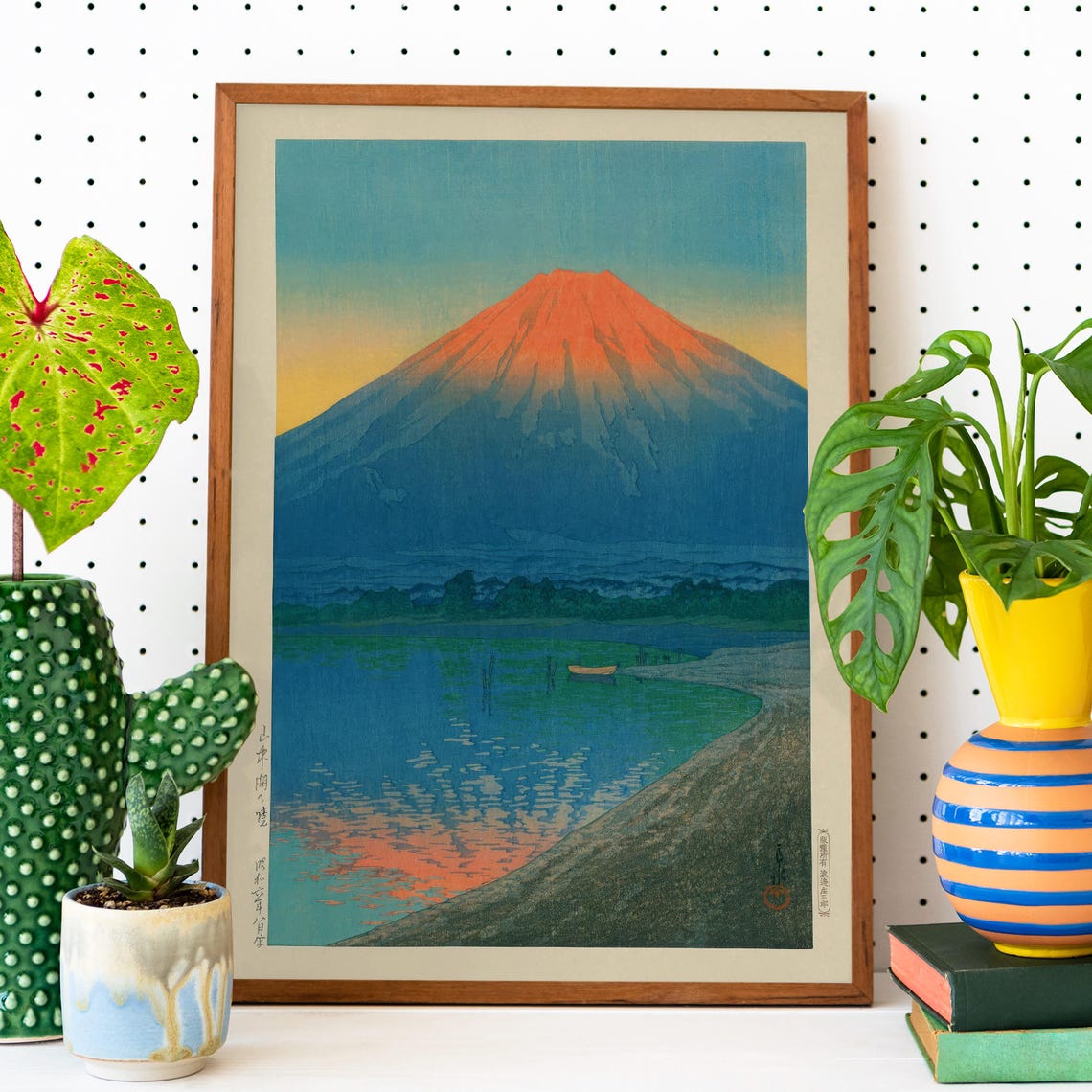 Kawase Hasui Mount Fuji Lake Yamanaka Sunset Woodblock Print - Image 2