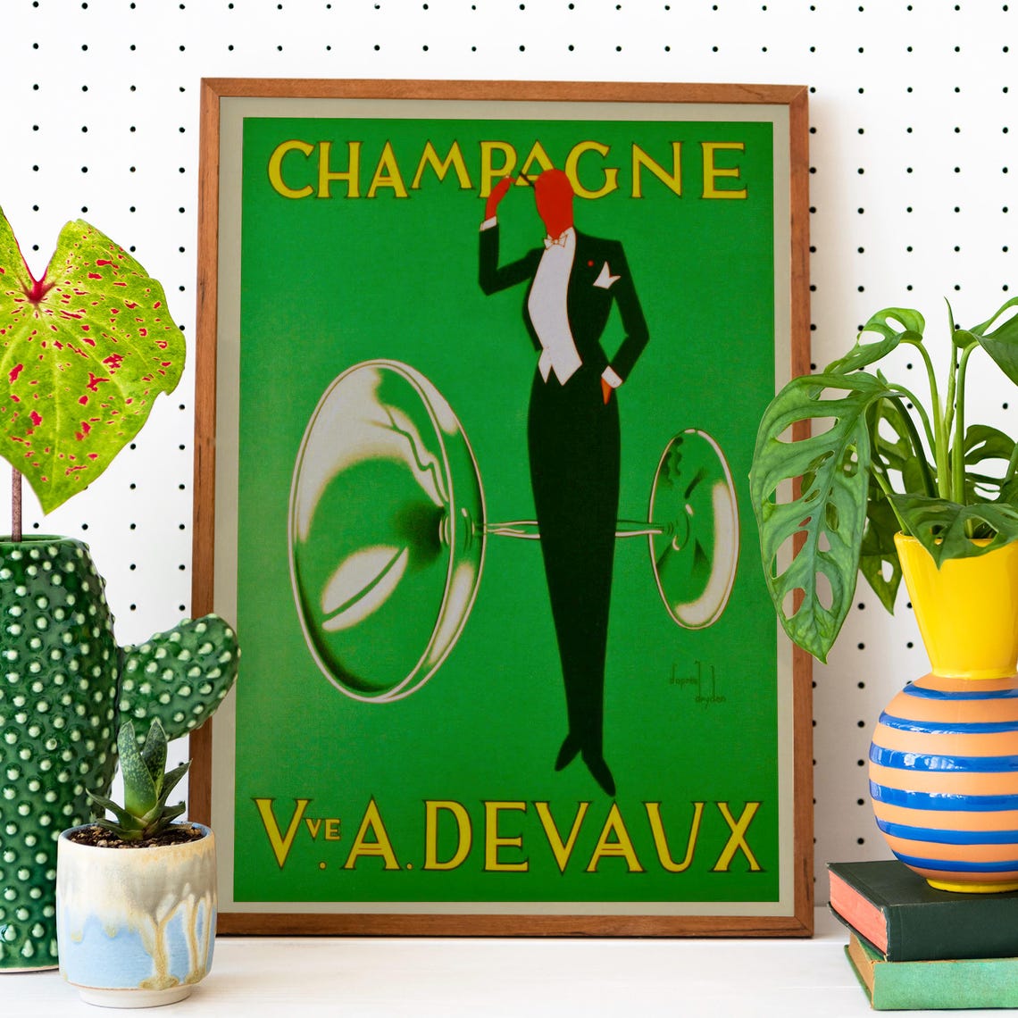Vve A Devaux Champagne Art Deco Green French Advertising Poster - Image 2