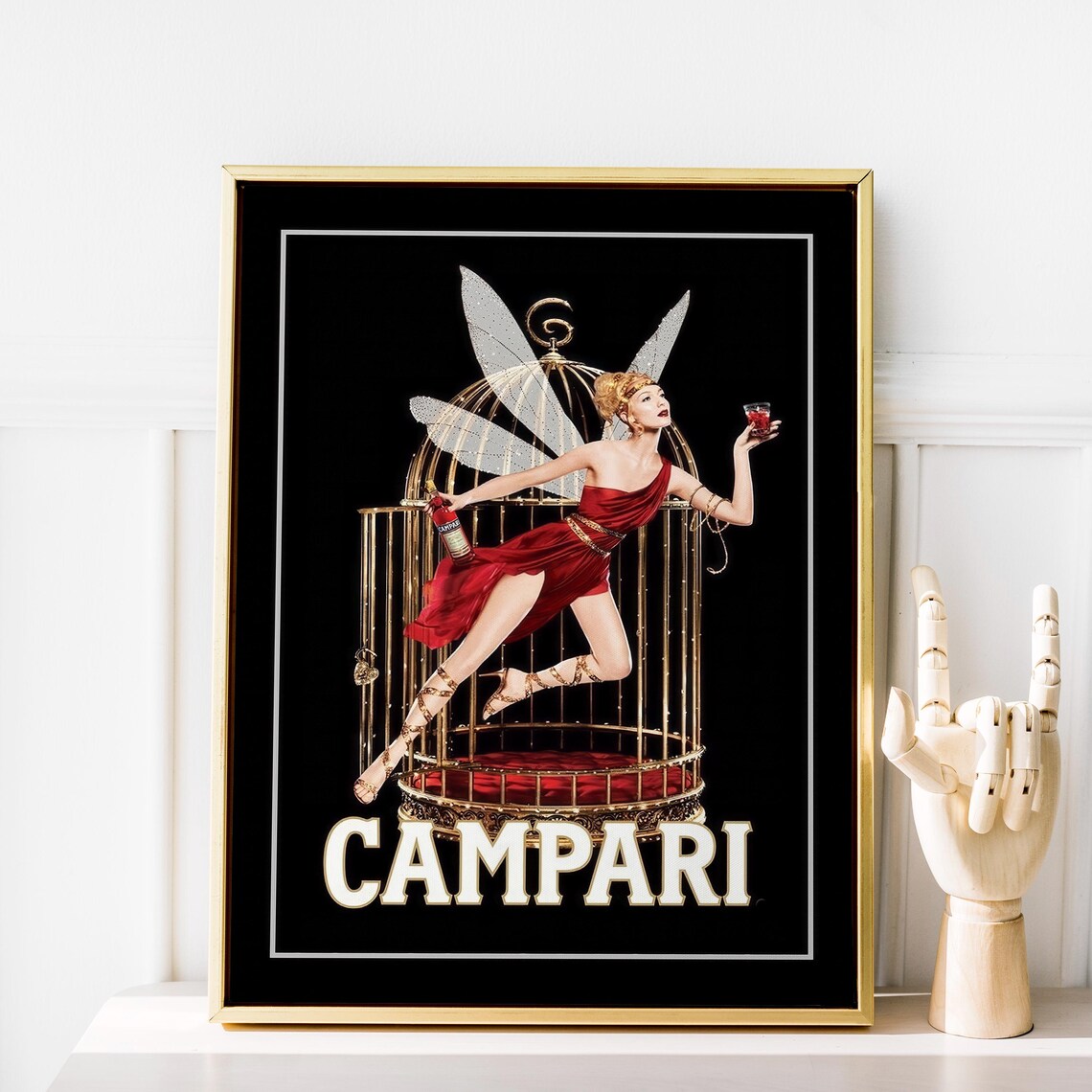 Campari Fairy Birdcage Red Dress Vintage Italian Advertising Poster - Image 3